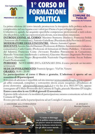 1° Corso di formazione politica - Elenco candidati ammessi